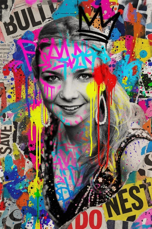 Personalised Mixed Media Collage Portrait – Urban Graffiti Pop Art Style